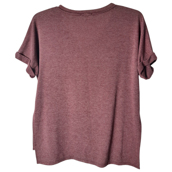 GeeGee Maroon v neckline high low short sleeve top - Picture 2 of 9
